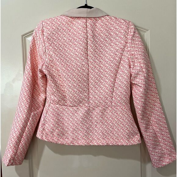 NWT LUCY PARIS Long Sleeve Patterned Peplum Blazer Pink White Women’s Size Med - Picture 2 of 7